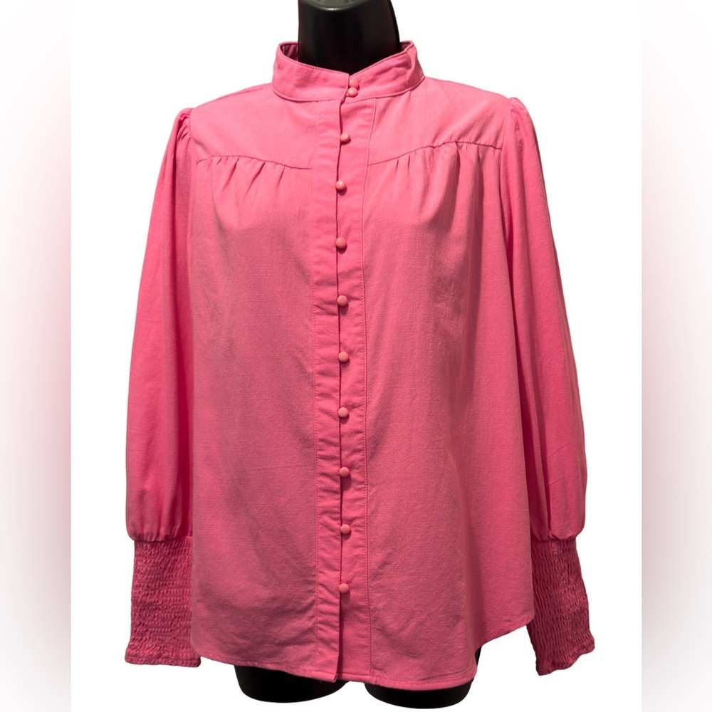 NWT Pretty Garden Women's High Neck Long Sleeved Blouse Rose Pink Size S